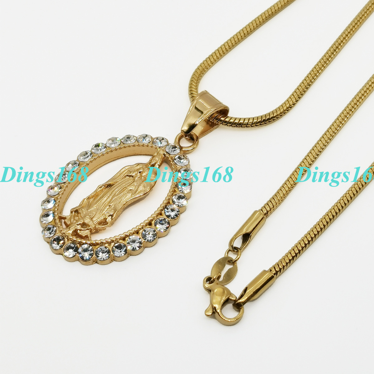 Genuine 18K Gold Filled Virgin Mary CZ Oval Pendant 16/20″-32″ Necklace Set Z122