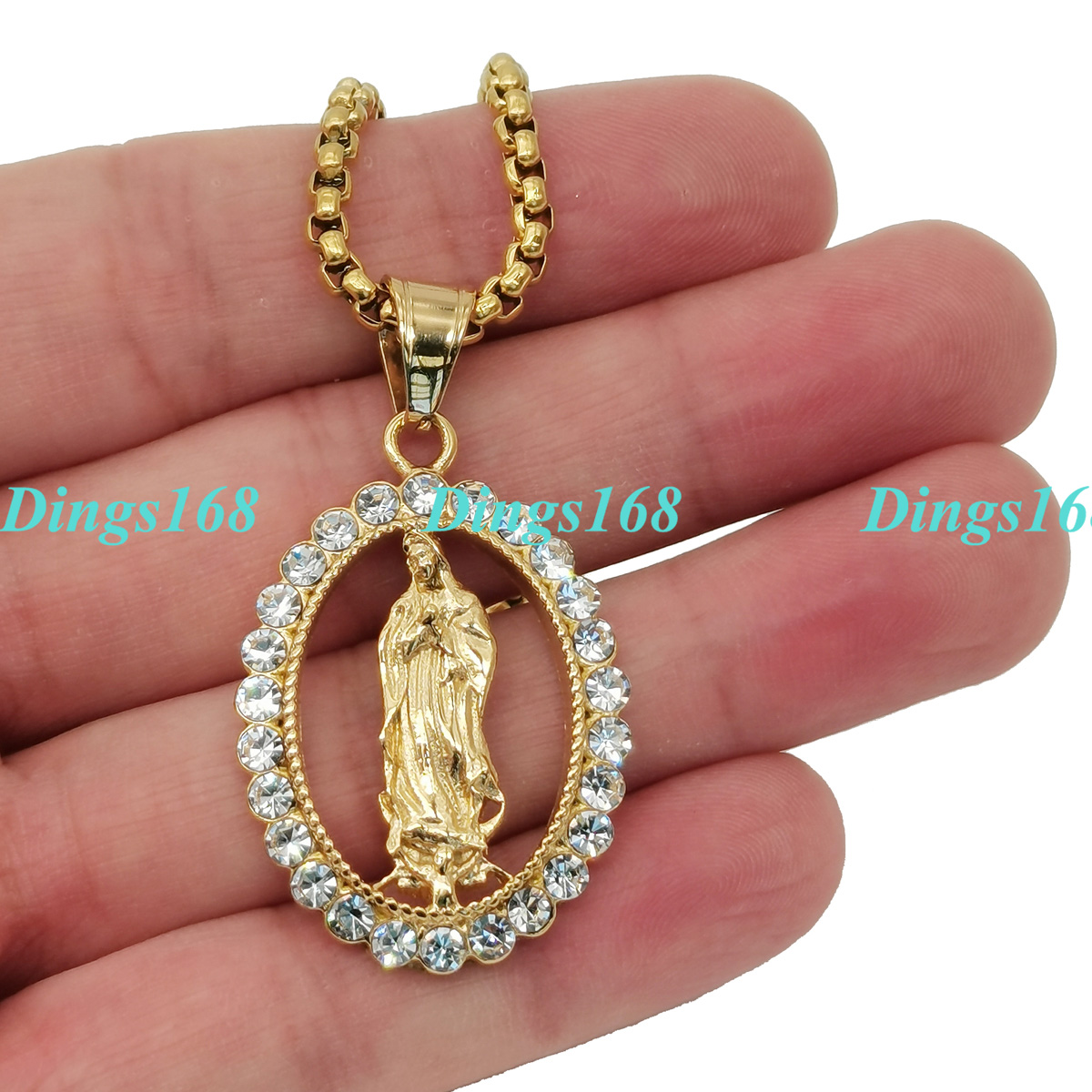 Genuine 18K Gold Filled Virgin Mary CZ Oval Pendant 16/20"-32" Necklace ...