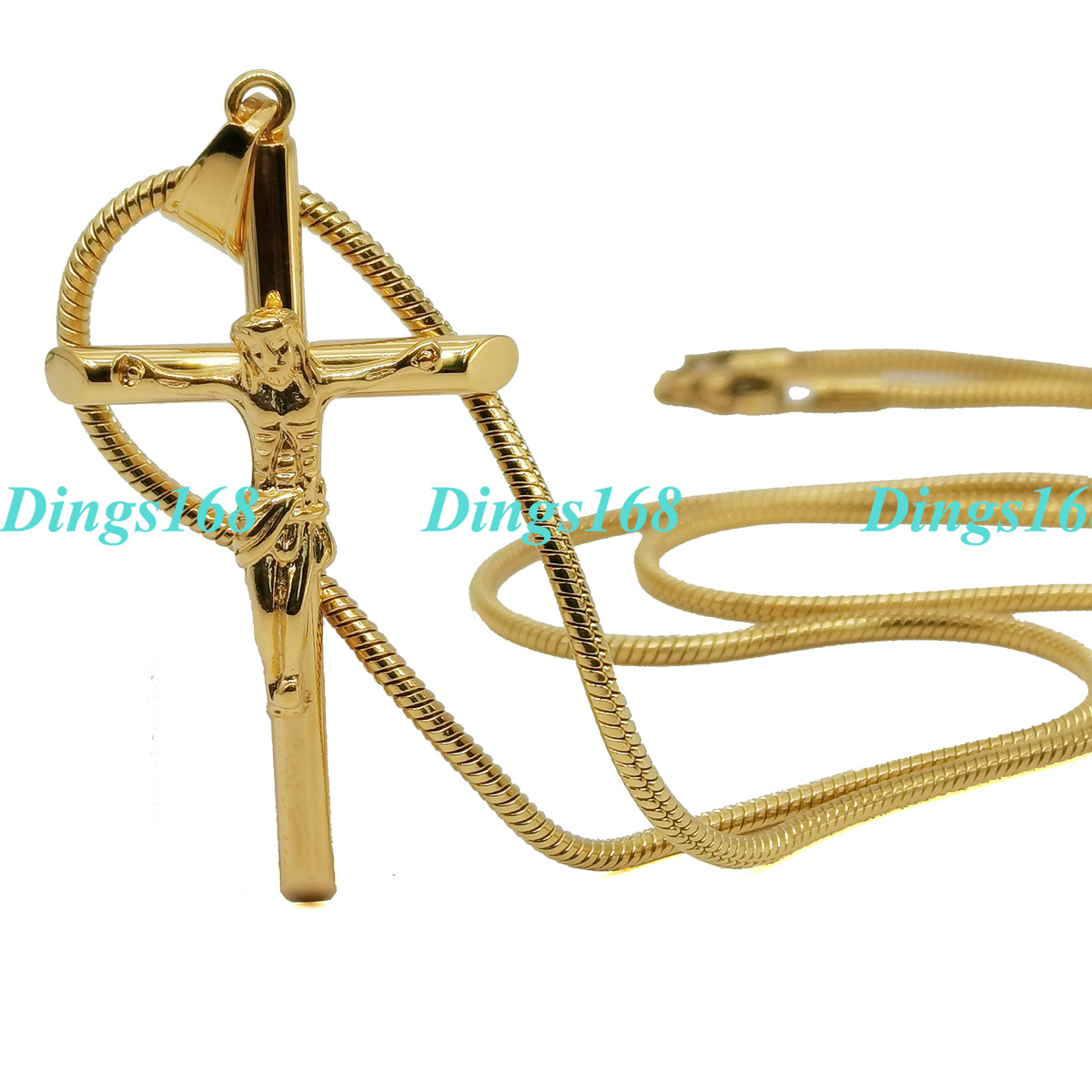 Necklace P378 Yellow 18K Gold Filled Tarnish-Free Christ Crucifix Cross Pendant 