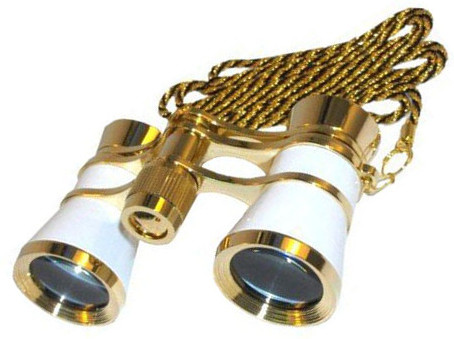 HQRP Prismáticos Binoculares de Teatro 3 x 25 blanco nacarado con cadena dorada