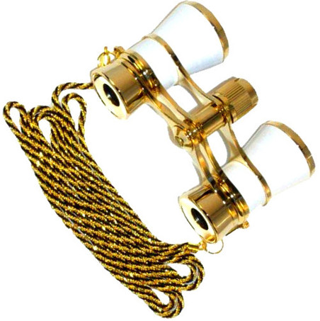 HQRP Prismáticos Binoculares de Teatro 3 x 25 blanco nacarado con cadena dorada