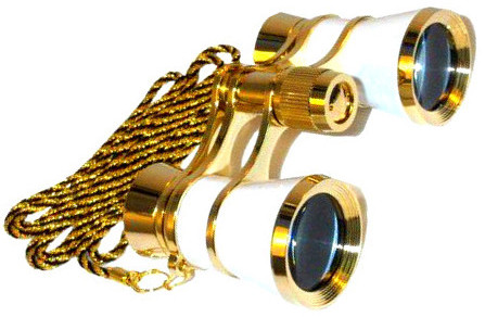 HQRP Prismáticos Binoculares de Teatro 3 x 25 blanco nacarado con cadena dorada
