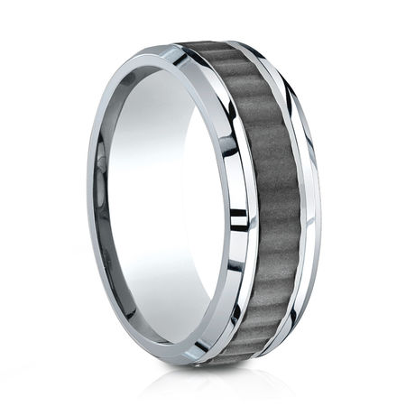 Mens 8mm Cobalt Ring With Ridged Inlay