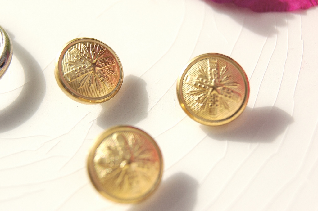 Vintage Embossed Metal Gold Shank Buttons