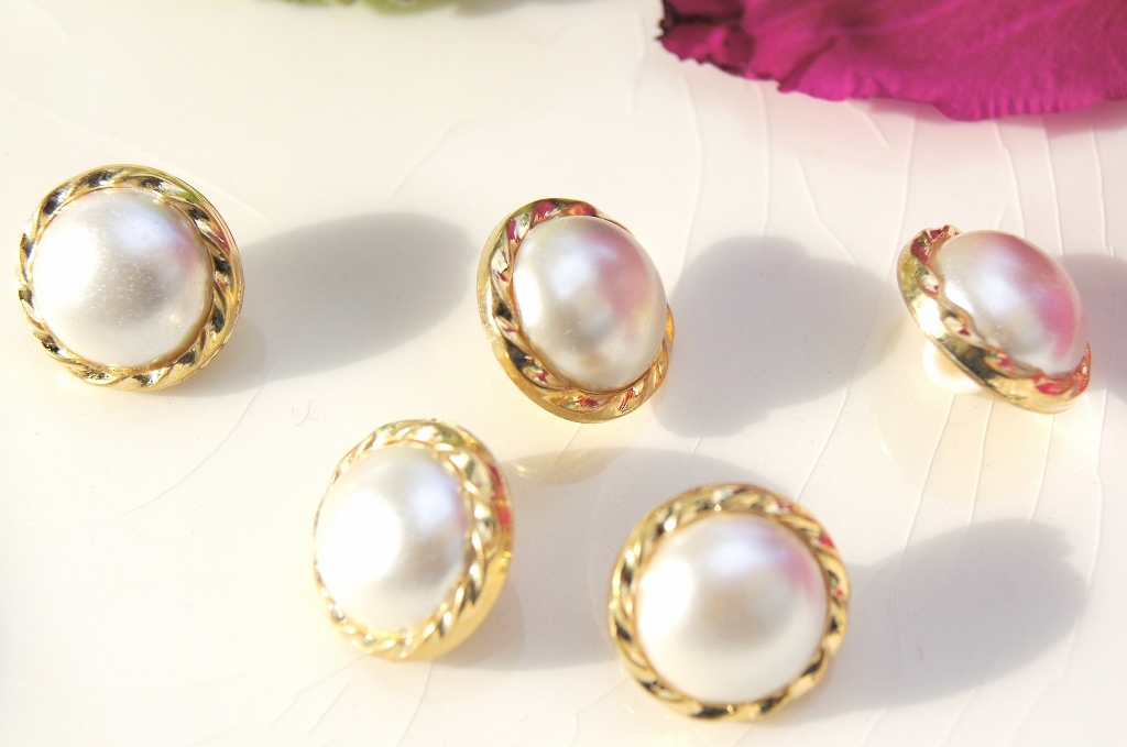 Gold Shank Faux Pearl Vintage Buttons