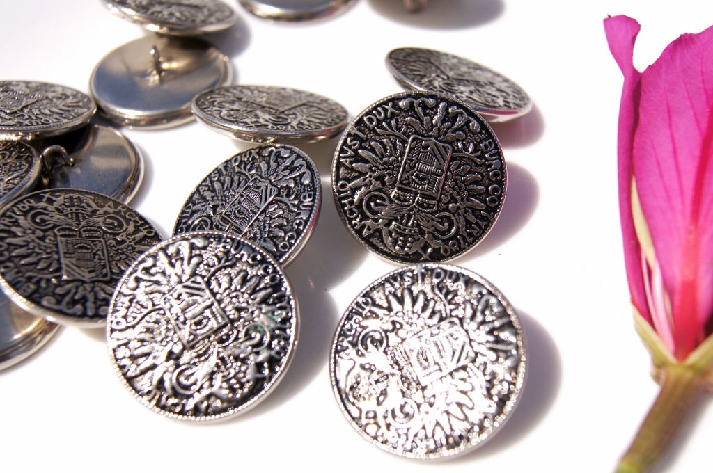 Vintage Embossed Silver Metal Shank Buttons