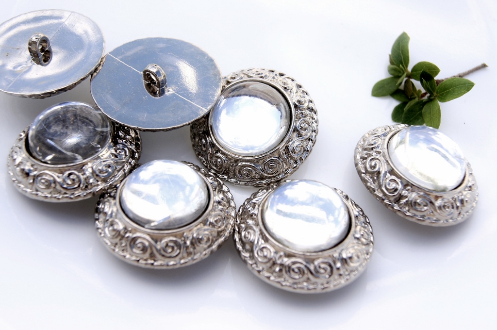 Vintage Glass Dome Silver Shank Coat Buttons 