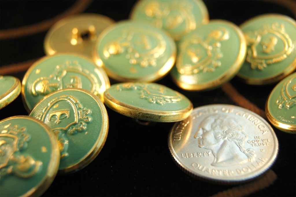 Vintage Teal Embossed Gold Metal Blazer Buttons