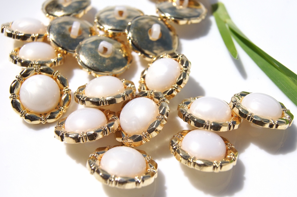 Vintage Gold Rimmed Plastic Pearl Buttons