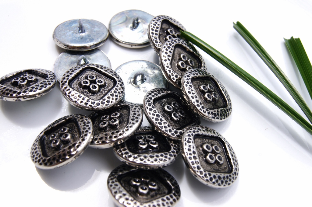 Embossed Vintage Silver Metal Shank Buttons
