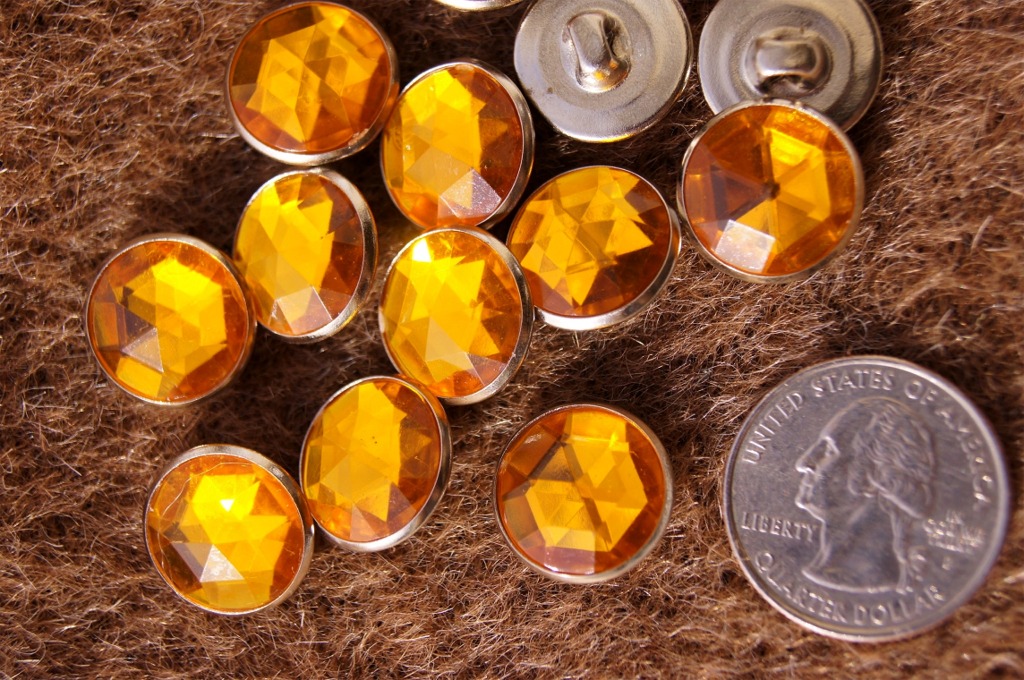 Silver Metal Shank Orange Gem Designer Buttons