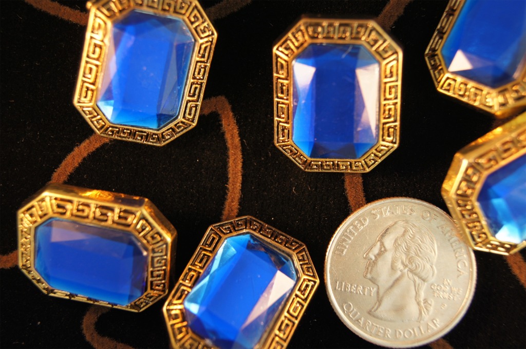 Royal Blue Gem Gold Shank Buttons