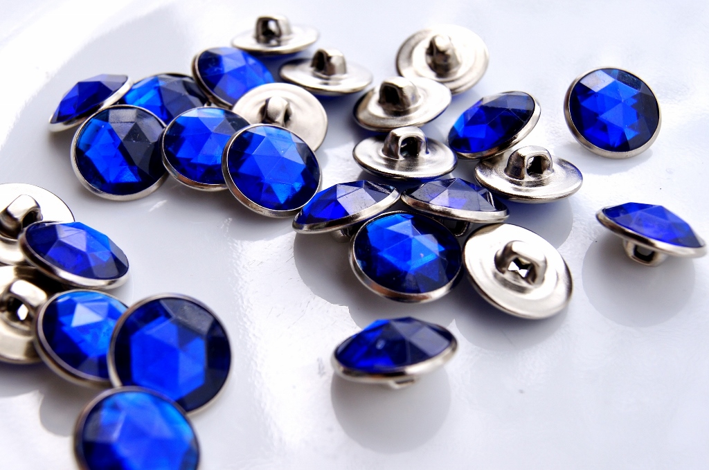 Vintage Royal Blue Gem Silver Shank Buttons