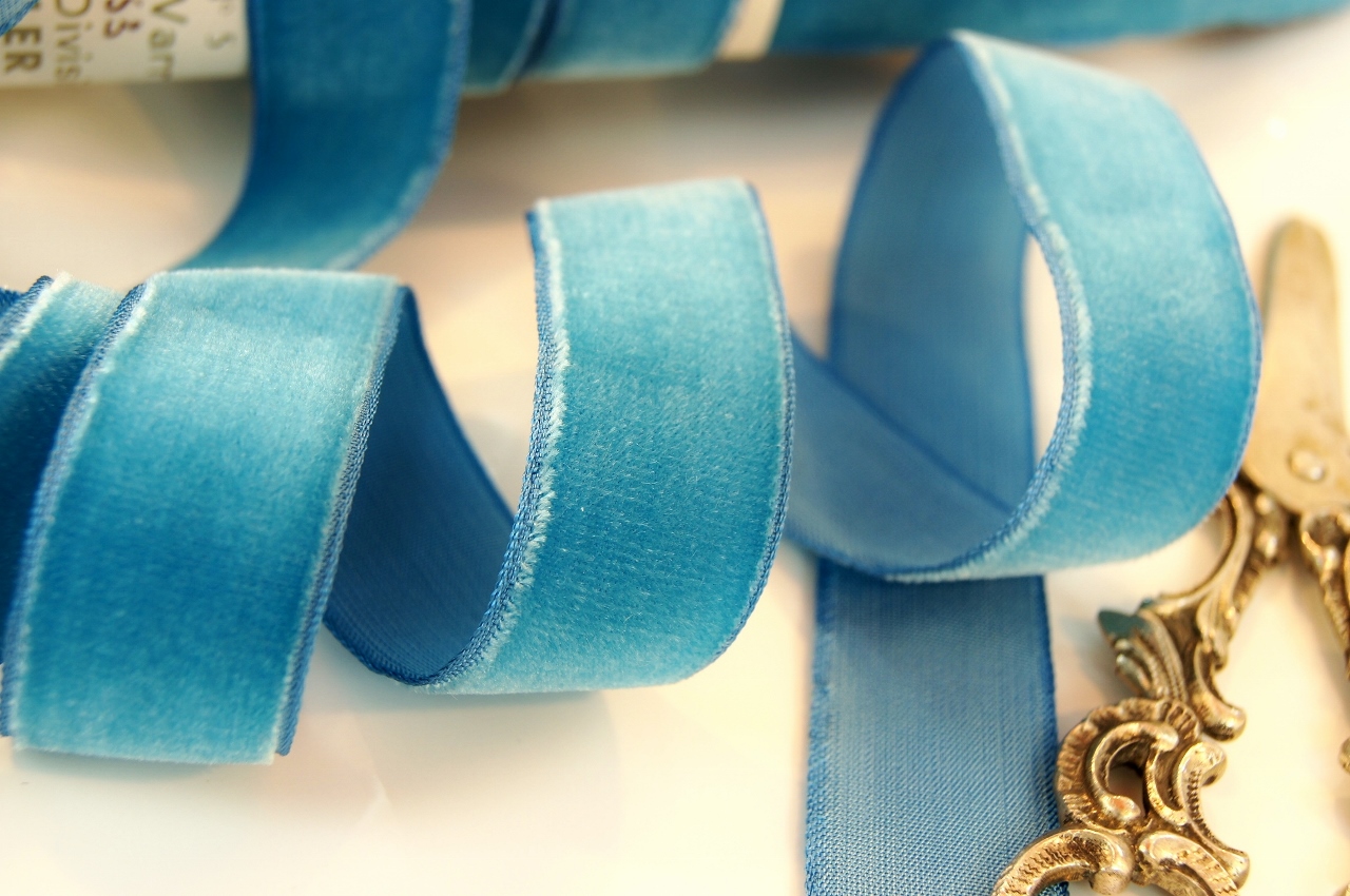 Crystal Blue French Velvet Dress Ribbon 22mm