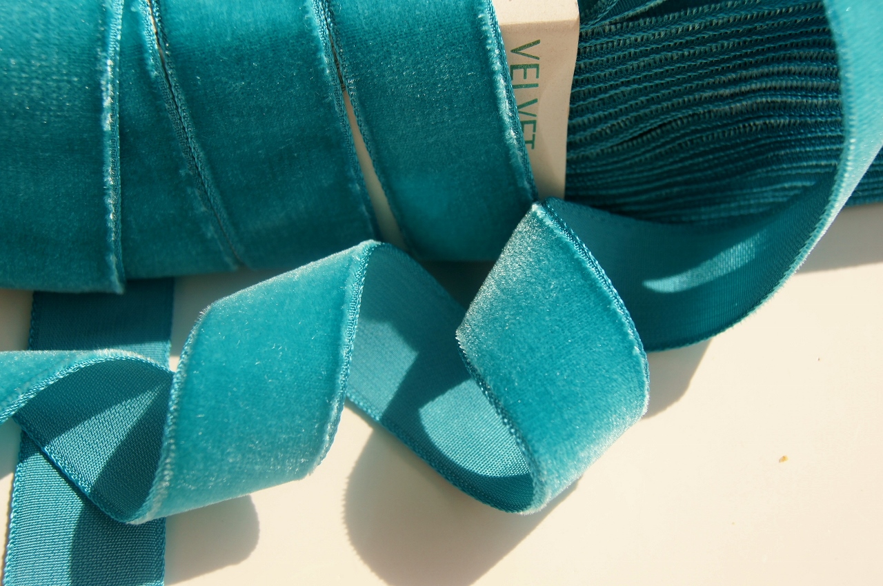 French Teal Velvet Ribbon by the Yard