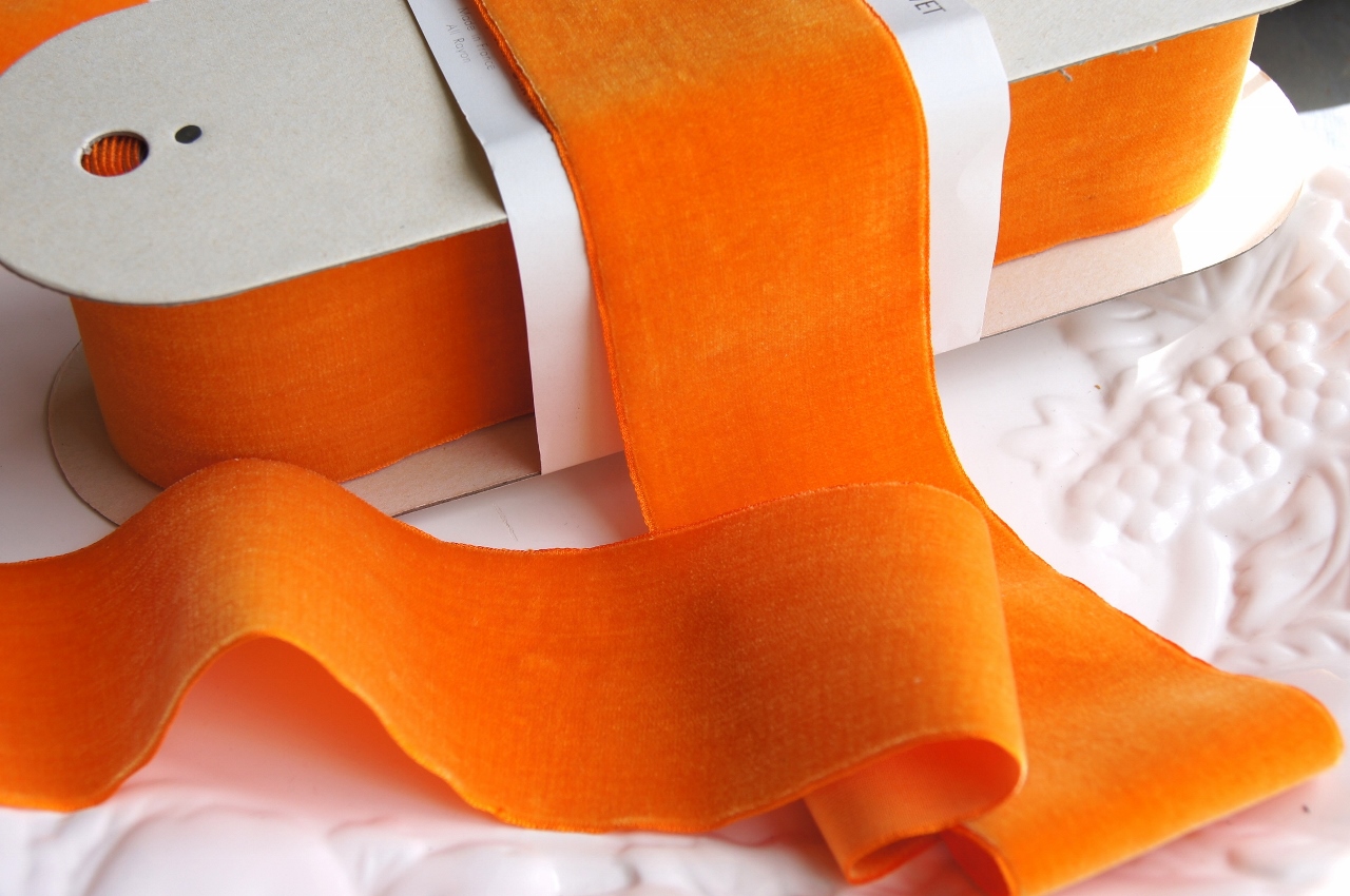Orange French Wide Velvet Fabric Ribbon