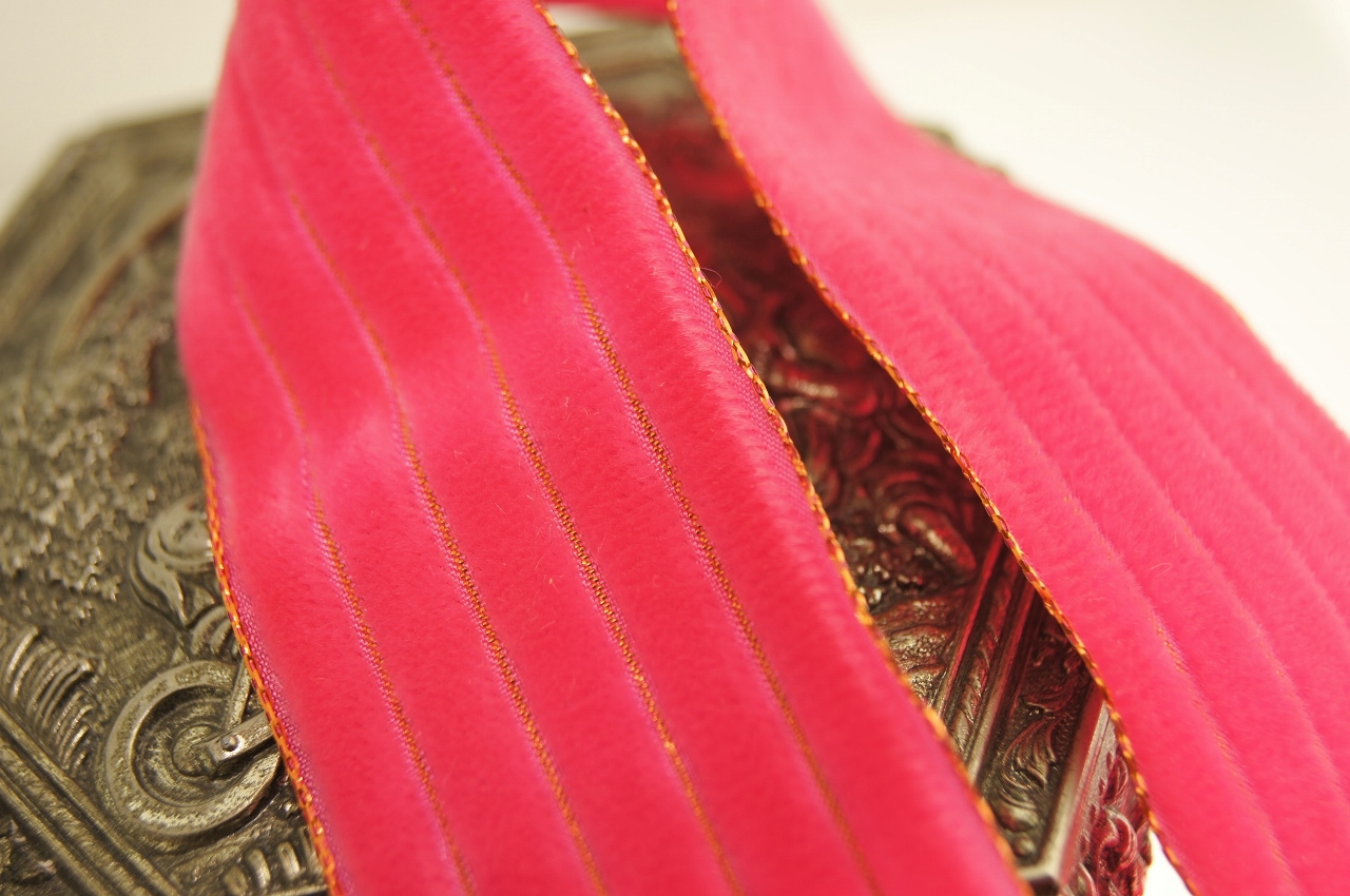 Metallic Gold Hot Pink French Striped Velvet Ribbon