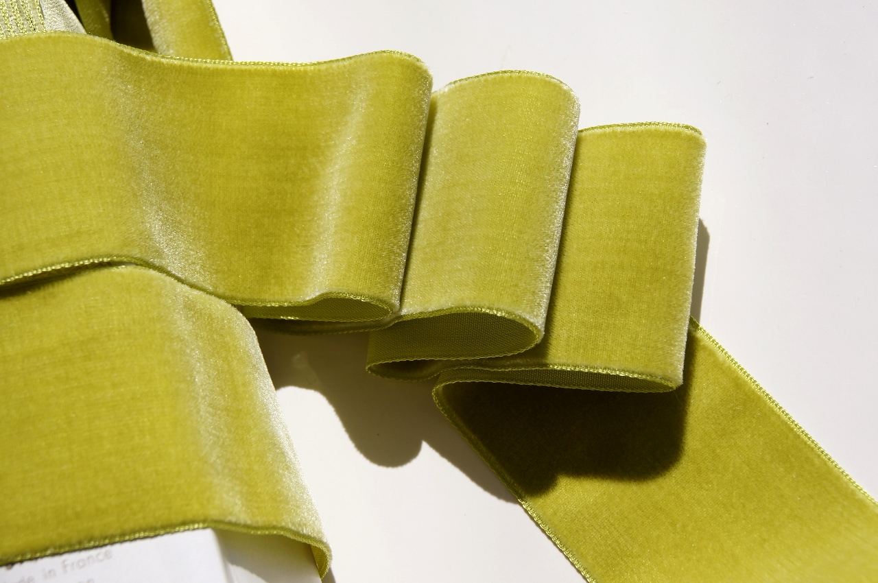 Golden Lime French Velvet Fabric Ribbon Trim
