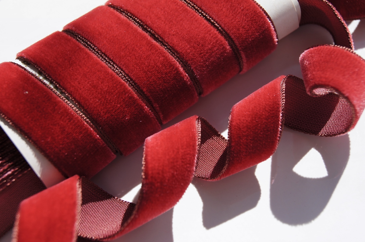 Antique Red French Velvet Ribbon by the Yard 
