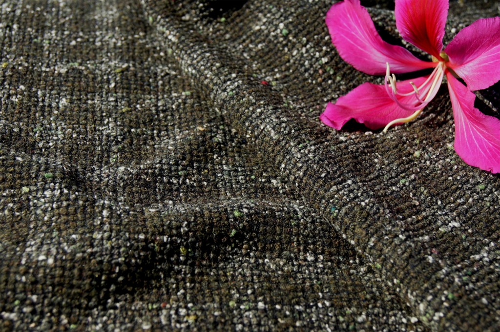 Designer Novelty Dark Green Boucle Wool Blend Jacketing Fabric
