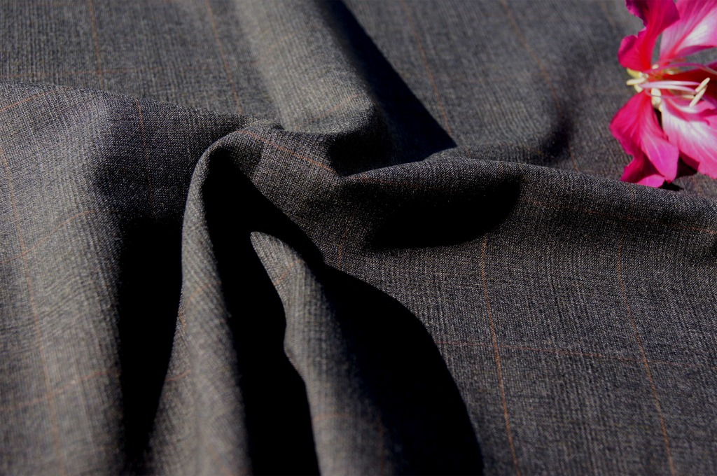 Italian Wool Plaid Suiting Fabric Gray
