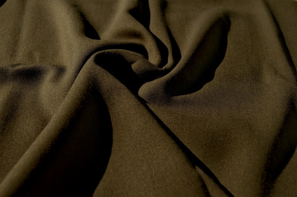 Wool Crepe-Like Green Olive Brown Fabric