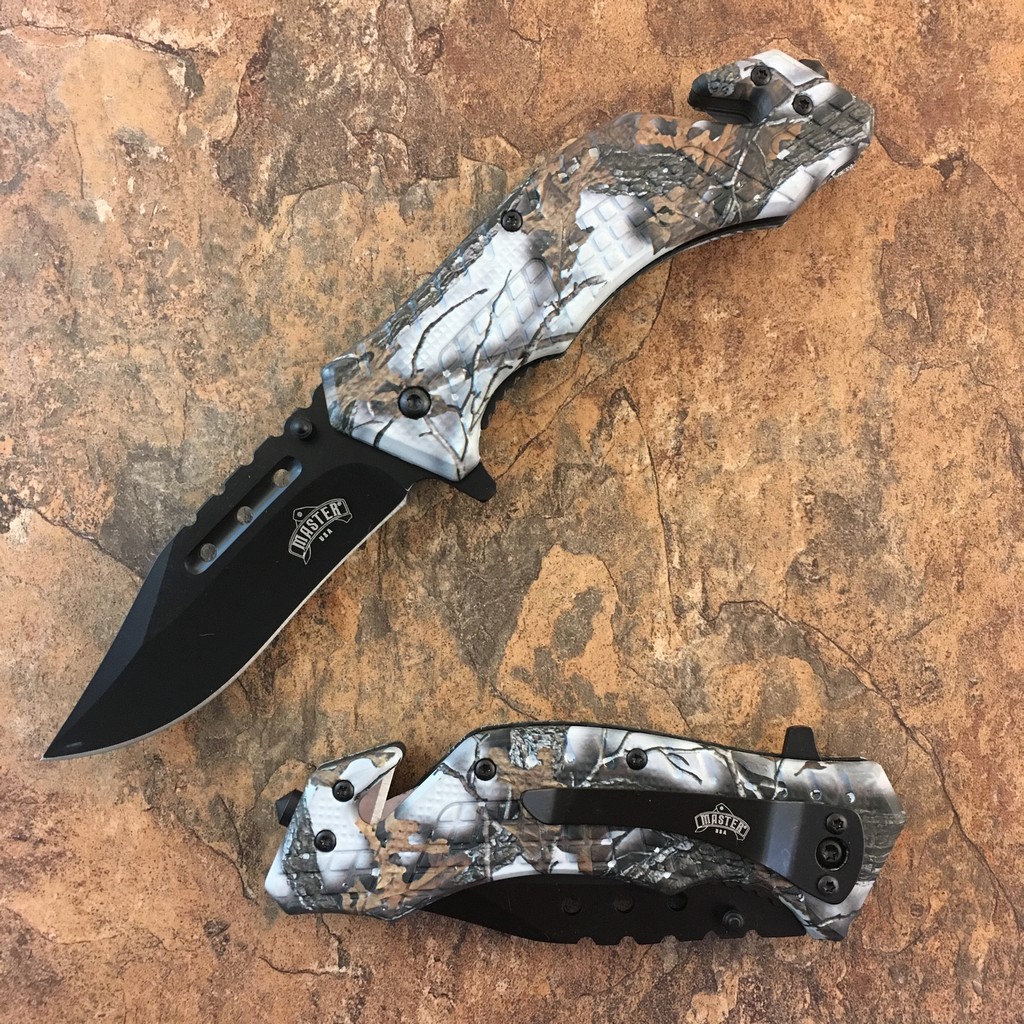 7.5" SNOW CAMO Spring Assisted Open Tactical Rescue Folding POCKET