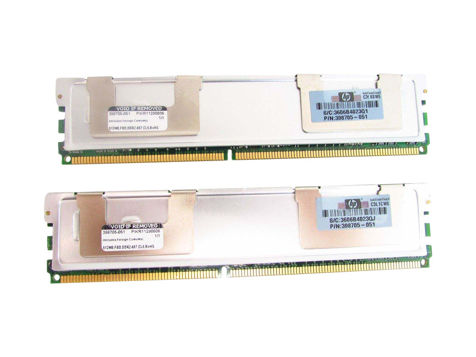 HP-IMSourcing DIMM, 512MB PC2-5300 FBD, 64Mx8 - 512 MB - DDR2 SDRAM - 667 MHz DDR2-667/PC2-5300 - ECC - Fully Buffered - DIMM - 398705-051