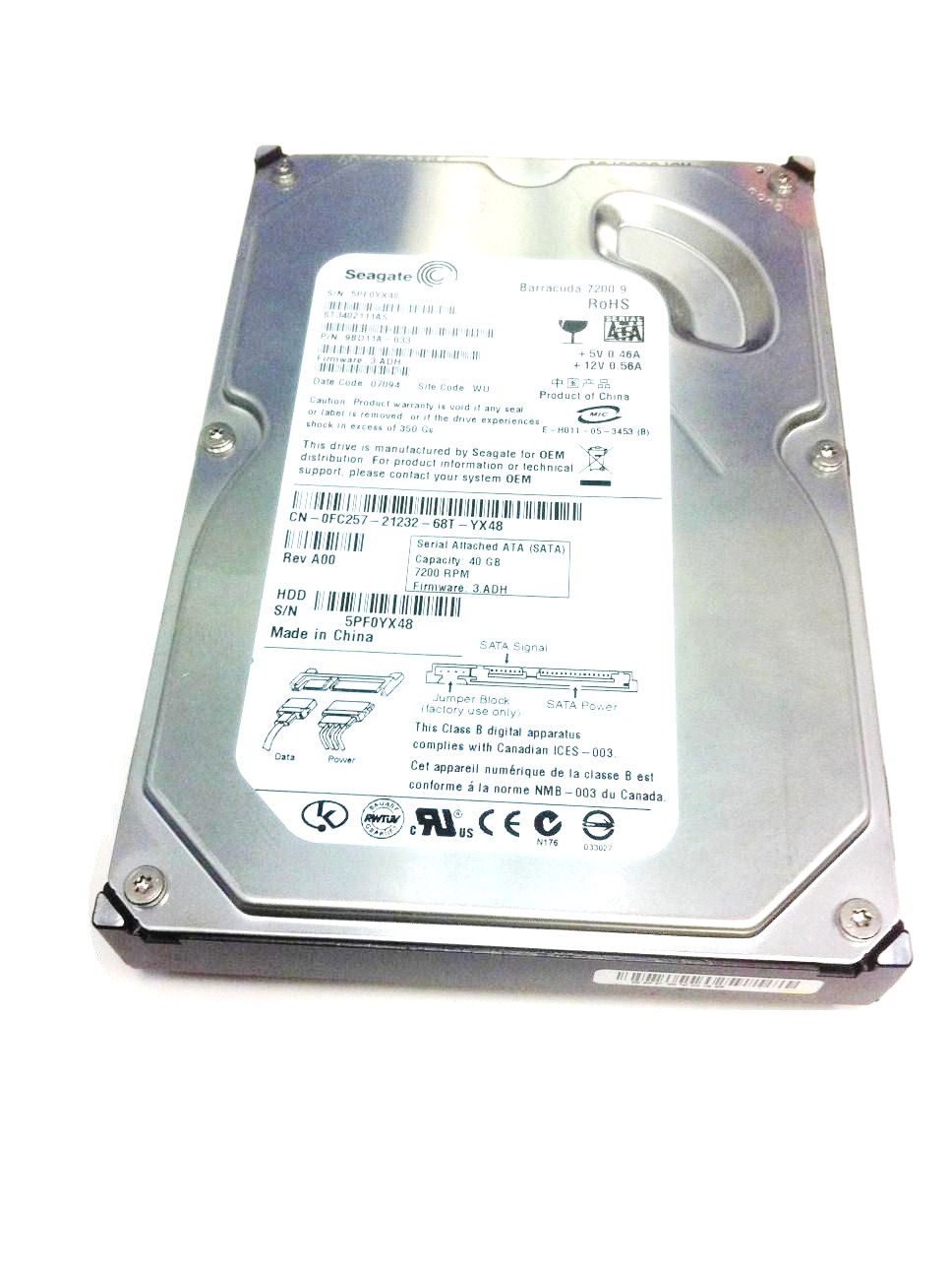 Dell N0806 hard drive - 40GB SATA 3.5 inch 7200 RPM