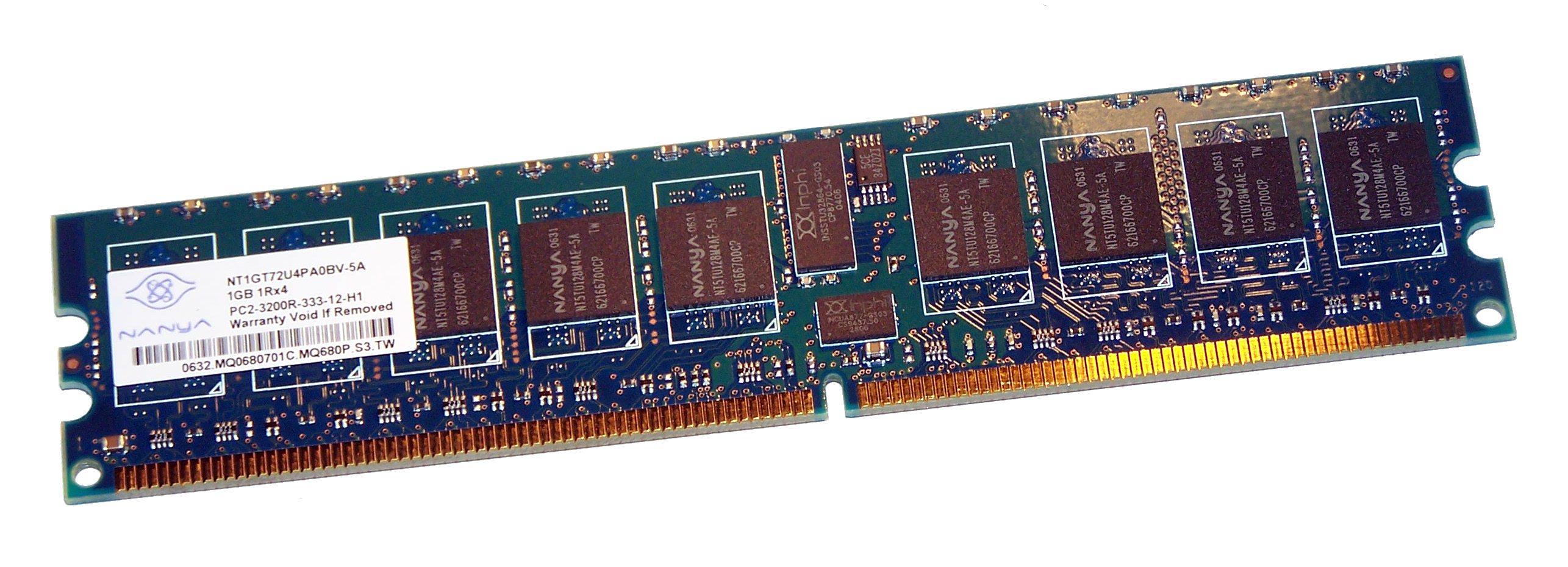 1GB SERVER DIMM DDR2 PC3200(400) REG ECC 1.8v 1RX4 240P 128MX72 128mX4 CL3 8